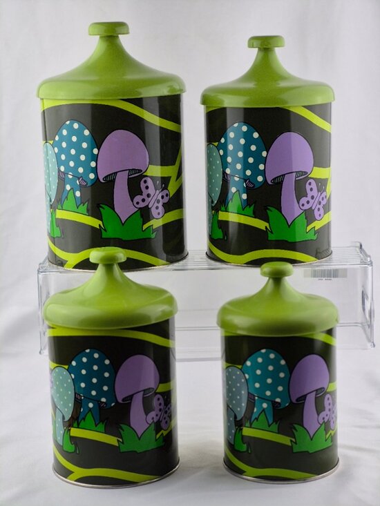 Lincoln Beautyware Vintage Canisters Other - Vintage Lincoln Beautyware Mushrooms & Butterflies Kitchen Canister Set of 4
